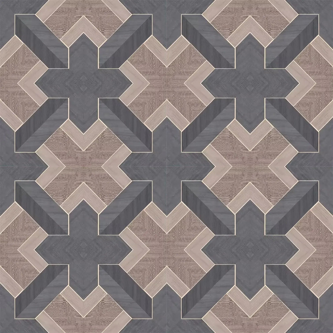 Closeup of a wallpaper showing its Black, Brown, Geometric, Wood-veneer pattern, color, and subtle texture.