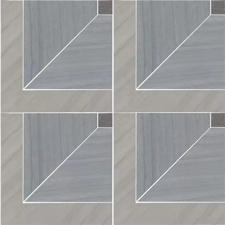 Closeup of a wallpaper showing its Blue, Geometric, Wood-veneer pattern, color, and subtle texture.