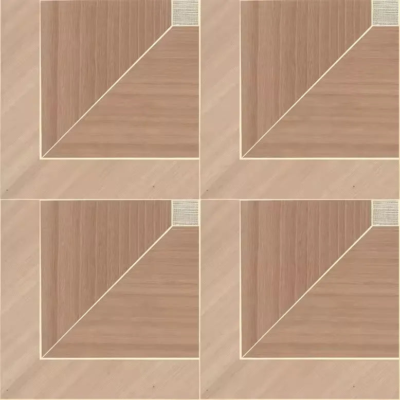 Closeup of a wallpaper showing its Brown, Geometric, Neutrals, Wood-veneer pattern, color, and subtle texture.