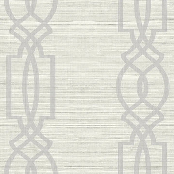 Closeup of a wallpaper showing its Geometric, Monochrome, Textile, Trellis pattern, color, and subtle texture.