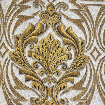 Closeup of a wallpaper showing its Damask, Gold, Luxury, Textures, Vinyl pattern, color, and subtle texture.