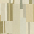 Patterned wallpaper with geometric design in beige, brown, and green tones.