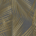 Gold palm leaf pattern on a gray background