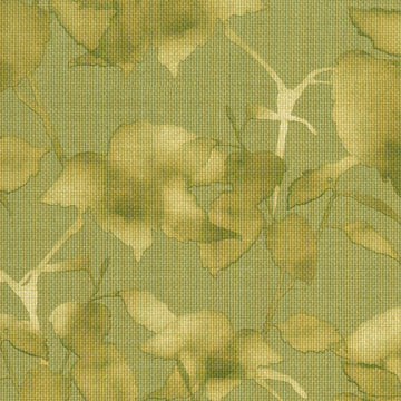 Patterned fabric with green leaves on a green background