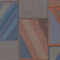 Textured fabric swatch with geometric pattern in brown, blue, and gray.