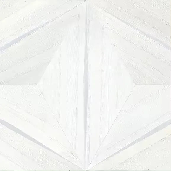 Closeup of a wallpaper showing its Geometric, White, Wood-veneer pattern, color, and subtle texture.