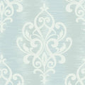 Closeup of a wallpaper showing its Blue, Damask, Two-tone pattern, color, and subtle texture.
