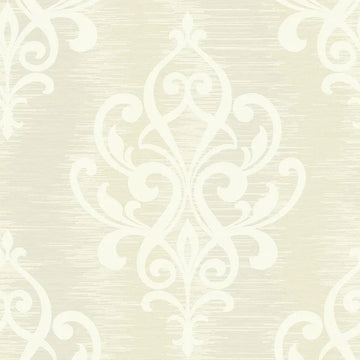 Closeup of a wallpaper showing its Cream, Damask, Neutrals pattern, color, and subtle texture.