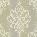 Closeup of a wallpaper showing its Damask, Neutrals, Silver pattern, color, and subtle texture.