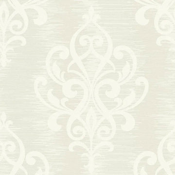 Closeup of a wallpaper showing its Cream, Damask, Neutrals pattern, color, and subtle texture.