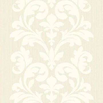 Closeup of a wallpaper showing its Cream, Damask, Neutrals, Two-tone pattern, color, and subtle texture.