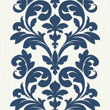 Closeup of a wallpaper showing its Blue, Damask, Two-tone pattern, color, and subtle texture.