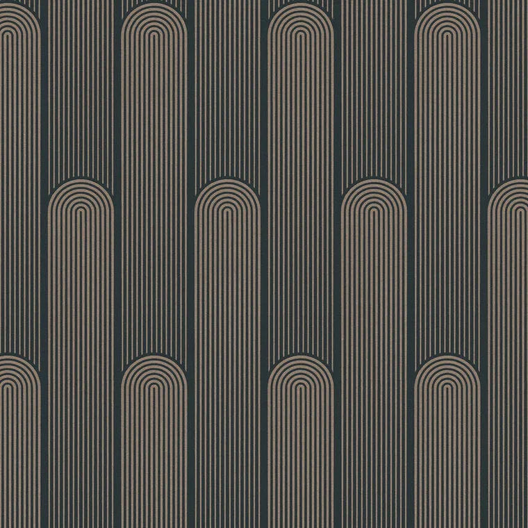 Closeup of a wallpaper showing its Art-Deco, Brown, Contemporary, Geometric pattern, color, and texture.