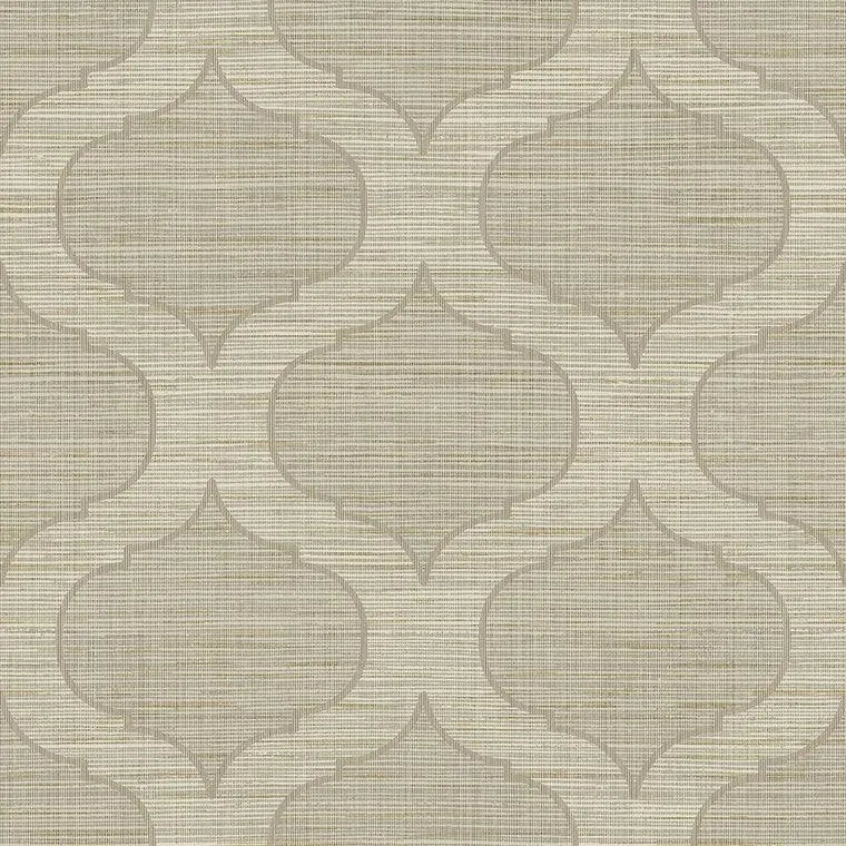 Closeup of a wallpaper showing its Neutrals, Textile, Trellis pattern, color, and subtle texture.
